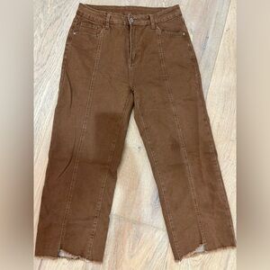 Brown Frayed Hem Jeans